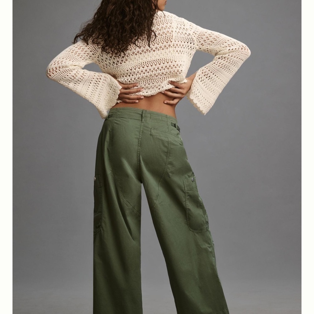 Anthropologie Olive Wide Leg Cargo Pants - Picture 2 of 14